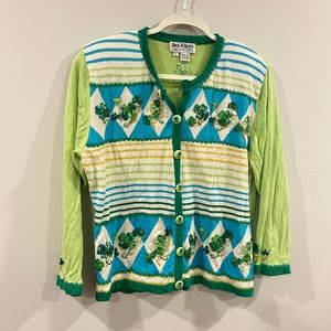 Vintage Jack B Quick womens XL shamrock clover sweater St.Patrick’s Day green